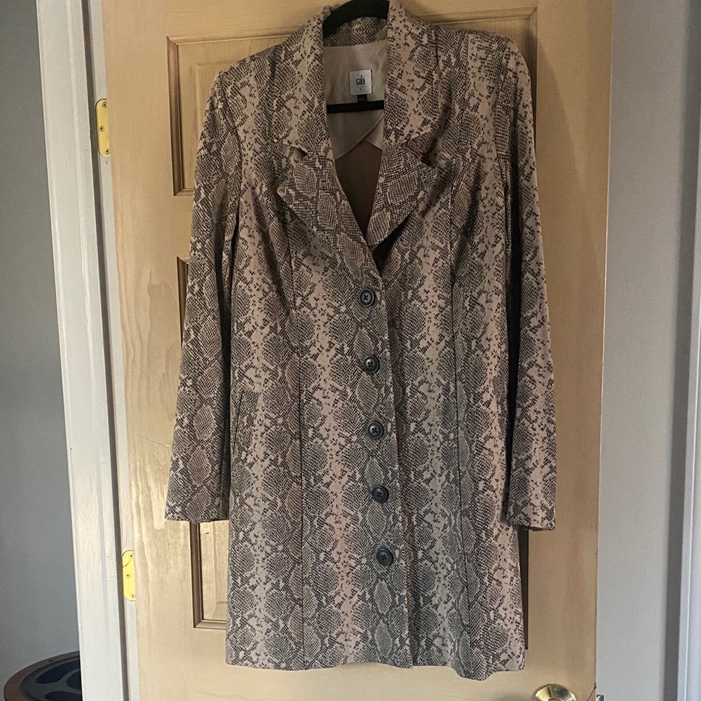 CAbi Taupe Snake-Print Long Blazer